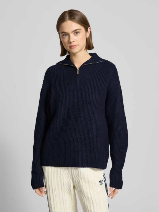 Zdjęcie produktu Sweter z dzianiny o kroju relaxed fit z dodatkiem wełny model „Kylie” LeGer Ciemnoniebieski