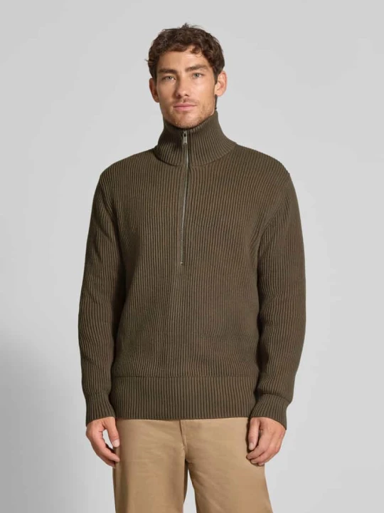 Zdjęcie produktu Sweter z dzianiny z zapinanym kołnierzem model ‘MANUELO’ Drykorn Khaki