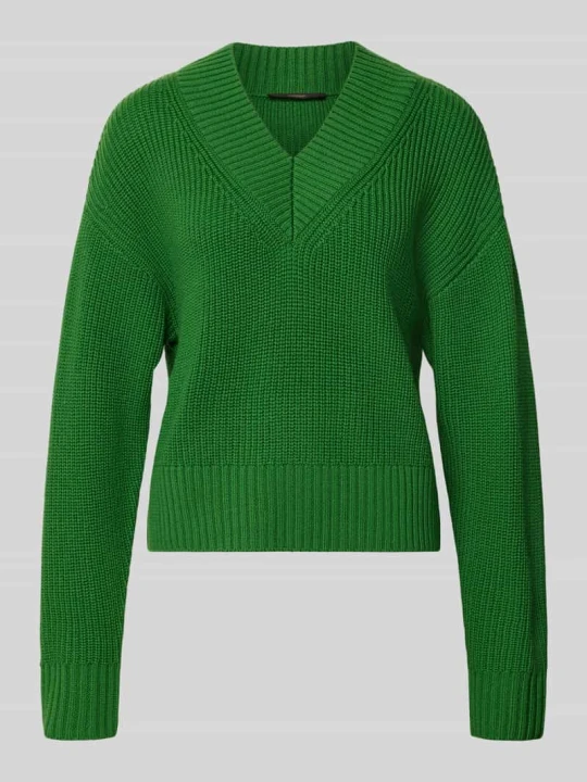 Zdjęcie produktu Sweter z dzianiny z żywej wełny z dekoltem w serek Windsor Trawiasty zielony