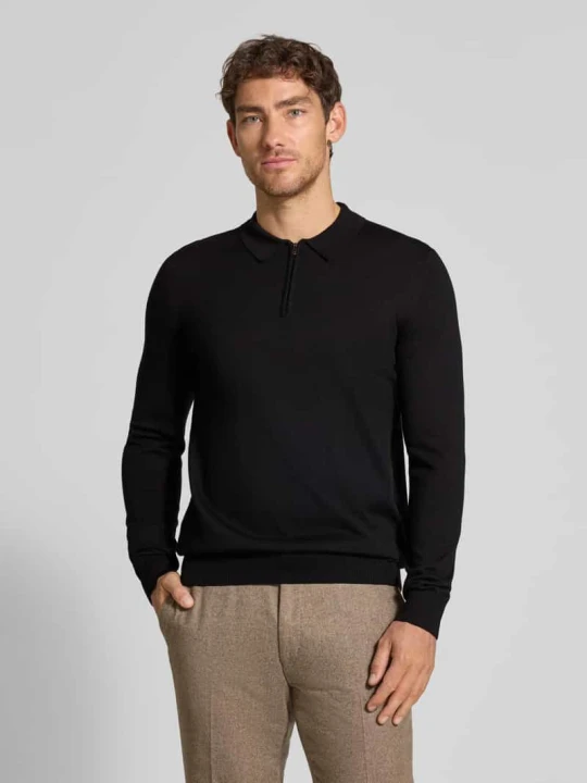 Zdjęcie produktu Sweter z dzianiny z żywej wełny z kołnierzykiem polo model ‘Dondor’ JOOP! Czarny