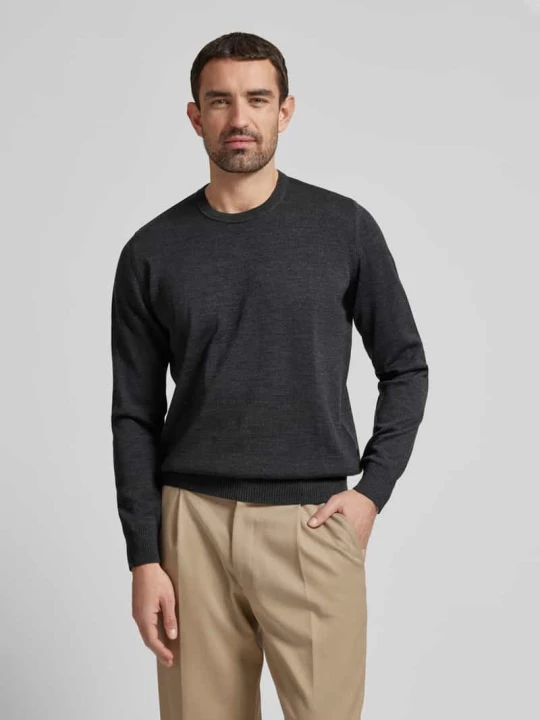 Zdjęcie produktu Regular Fit sweter z dzianiny z czystej wełny dziewiczej Maerz Muenchen Antracytowy