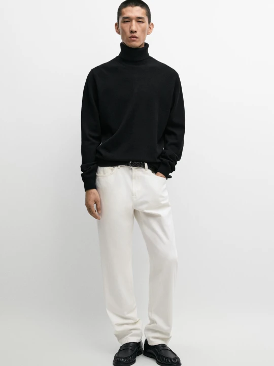 Zdjęcie produktu Sweter Z Dzianiny Ze 100% Wełny Z Golfem - Czarny - Massimo Dutti - Male