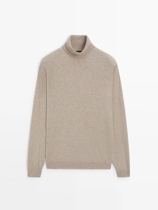 Zdjęcie produktu Sweter Z Dzianiny Ze 100% Wełny Z Golfem - Pustynny Brąz - Massimo Dutti - Male