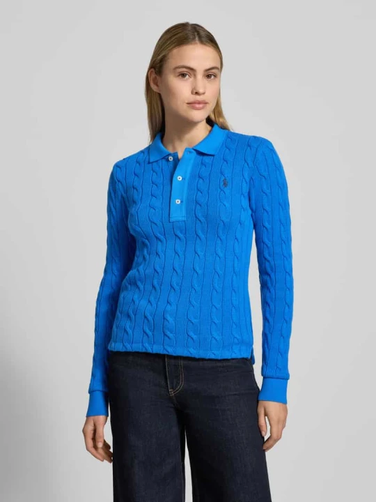 Zdjęcie produktu Sweter z dzianiny ze ściegiem warkoczowym i kołnierzykiem polo Polo Ralph Lauren Królewski niebieski