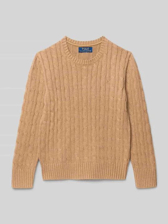 Zdjęcie produktu Sweter z dzianiny ze ściegiem warkoczowym i okrągłym dekoltem Polo Ralph Lauren Camel