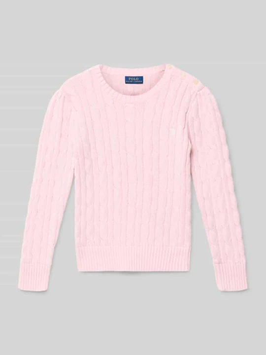 Zdjęcie produktu Sweter z dzianiny ze ściegiem warkoczowym i okrągłym dekoltem Polo Ralph Lauren Mocnoróżowy