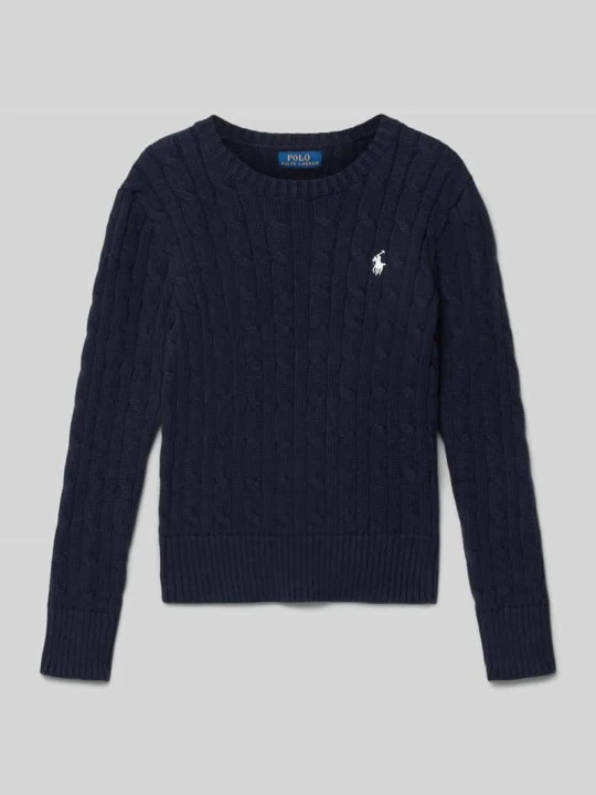 Zdjęcie produktu Sweter z dzianiny ze ściegiem warkoczowym i okrągłym dekoltem Polo Ralph Lauren Granatowy