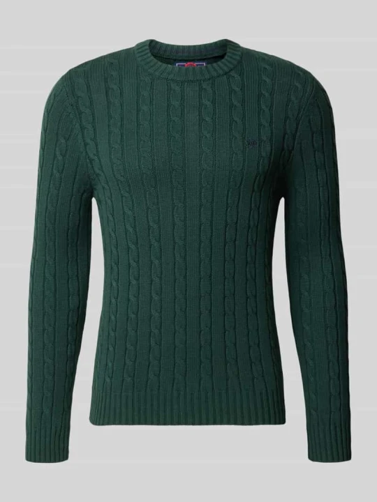 Zdjęcie produktu sweter z dzianiny o kroju slim fit ze ściegiem warkoczowym Superdry Ciemnozielony