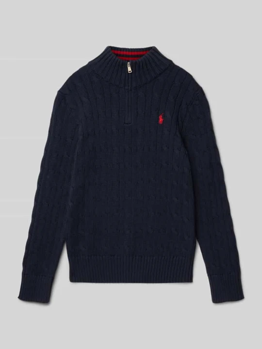 Zdjęcie produktu Sweter z dzianiny ze ściegiem warkoczowym i stójką Polo Ralph Lauren Granatowy