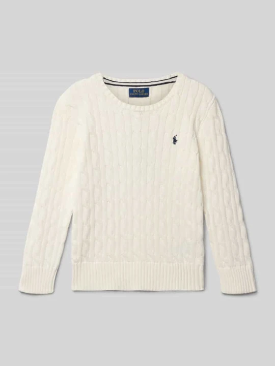 Zdjęcie produktu sweter z dzianiny ze ściegiem warkoczowym i wyhaftowanym logo Polo Ralph Lauren Złamany biały melanż