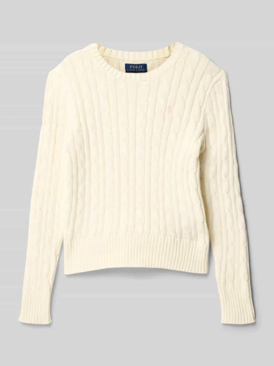 Zdjęcie produktu Sweter z dzianiny ze ściegiem warkoczowym i wyhaftowanym logo Polo Ralph Lauren Biały