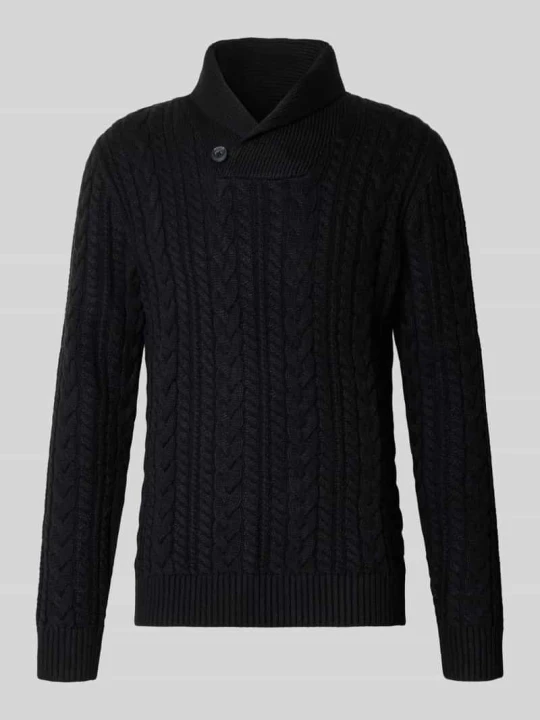 Zdjęcie produktu Sweter z dzianiny ze ściegiem warkoczowym model 'CALLUM' Jack&Jones Czarny