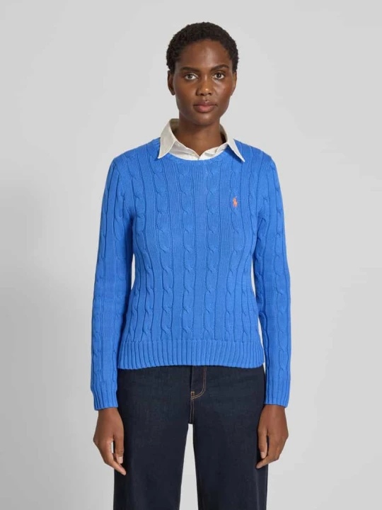 Zdjęcie produktu Sweter z dzianiny ze ściegiem warkoczowym model ‘JULIANNA’ Polo Ralph Lauren Błękitny