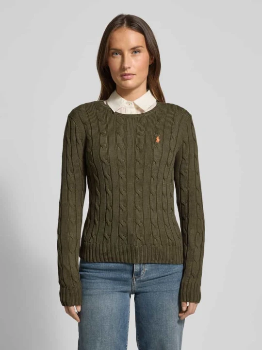Zdjęcie produktu Sweter z dzianiny ze ściegiem warkoczowym model „JULIANNA” Polo Ralph Lauren Oliwkowy