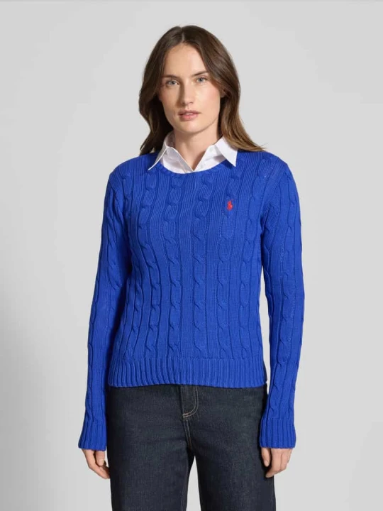 Zdjęcie produktu Sweter z dzianiny ze ściegiem warkoczowym model „JULIANNA” Polo Ralph Lauren Niebieski