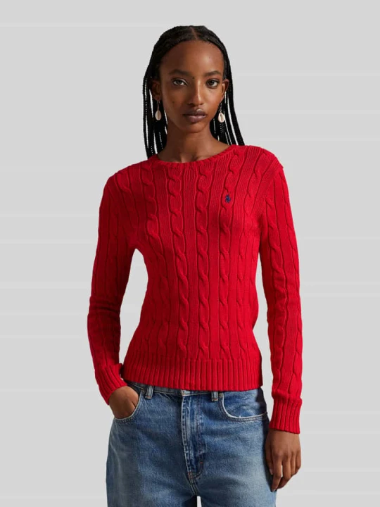 Zdjęcie produktu Sweter z dzianiny ze ściegiem warkoczowym model „JULIANNA” Polo Ralph Lauren Czerwony