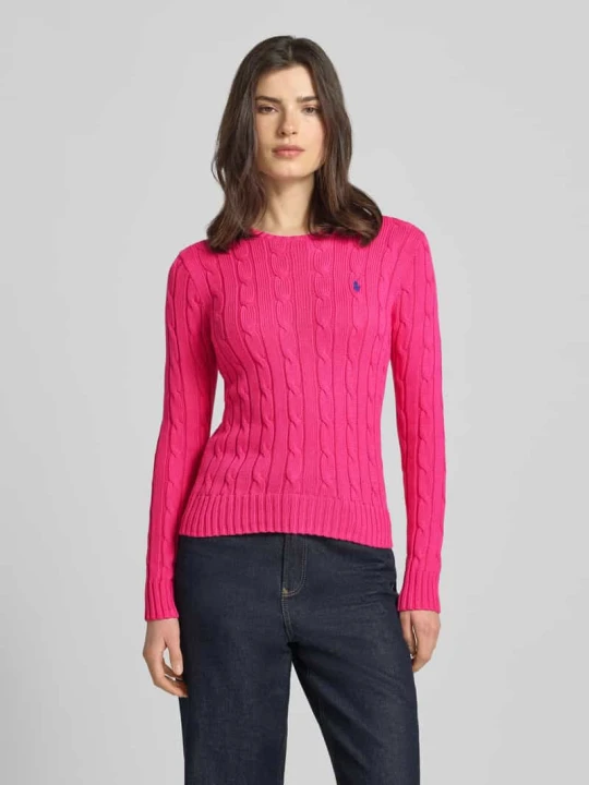 Zdjęcie produktu Sweter z dzianiny ze ściegiem warkoczowym model „JULIANNA” Polo Ralph Lauren Mocnoróżowy