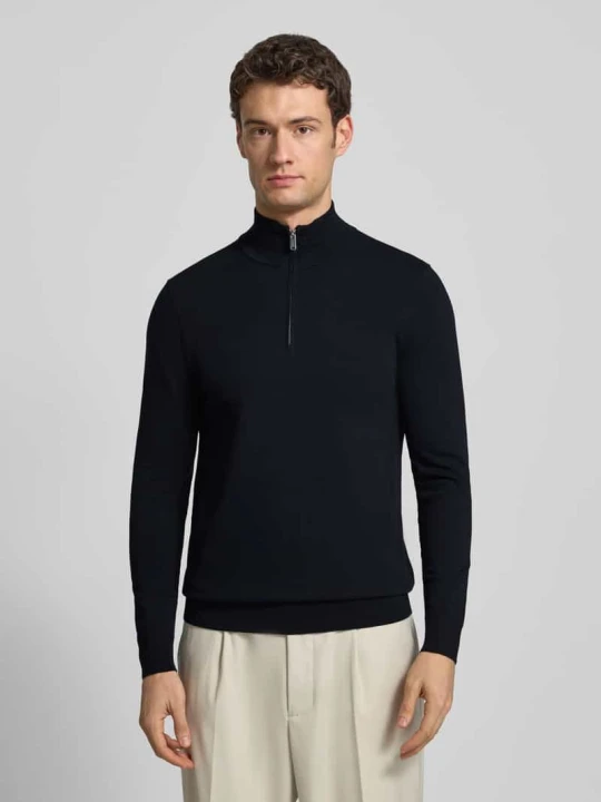 Zdjęcie produktu Sweter z dzianiny o kroju slim fit z dodatkiem jedwabiu i zamkiem błyskawicznym Profuomo Granatowy