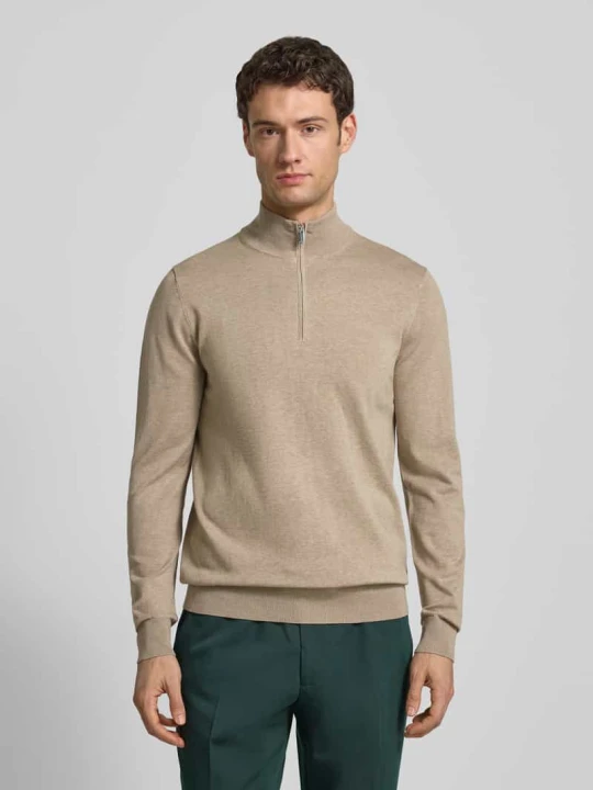 Zdjęcie produktu Sweter z dzianiny o kroju slim fit z dodatkiem jedwabiu i zamkiem błyskawicznym Profuomo Beżowy