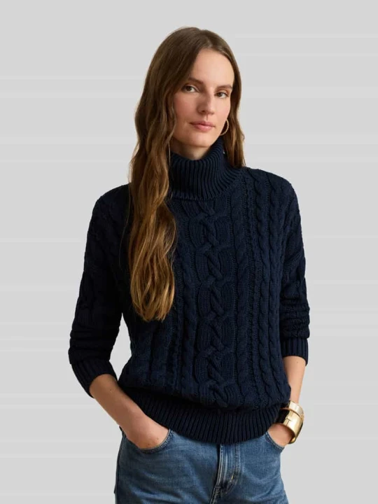 Zdjęcie produktu Sweter o kroju regular fit z golfem z dzianiny w warkocze Lauren Ralph Lauren Granatowy