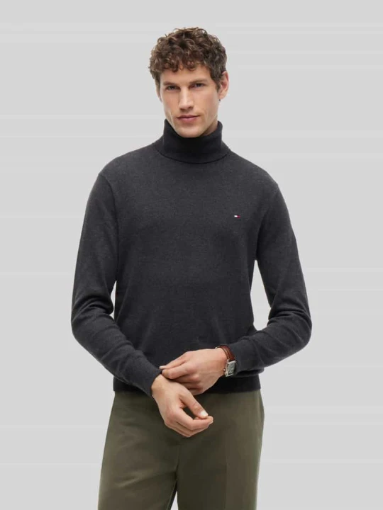 Zdjęcie produktu Sweter z golfem o kroju regular fit z mieszanki bawełny i kaszmiru Tommy Hilfiger Antracytowy melanż
