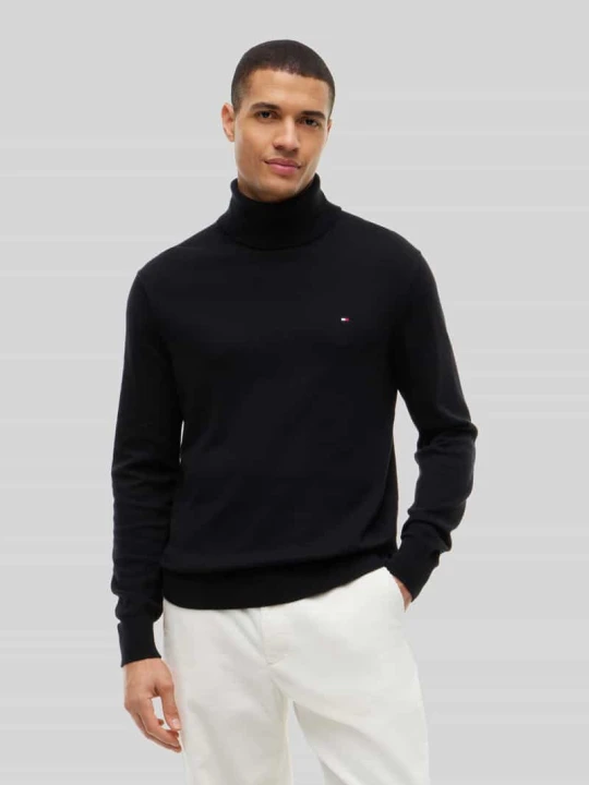 Zdjęcie produktu Sweter z golfem o kroju regular fit z mieszanki bawełny i kaszmiru Tommy Hilfiger Czarny