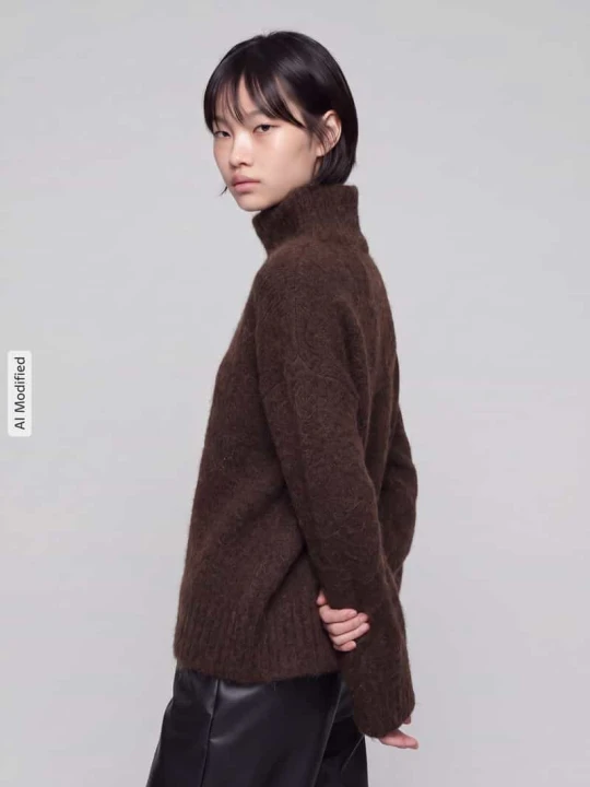 Zdjęcie produktu Sweter z golfem o kroju relaxed fit z mieszanki wełny z alpaki model 'GABRIELLA' Selected Ciemnobrązowy