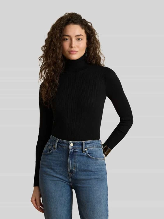 Zdjęcie produktu sweter z golfem o kroju slim fit z mieszanki bawełny i modalu Lauren Ralph Lauren Czarny
