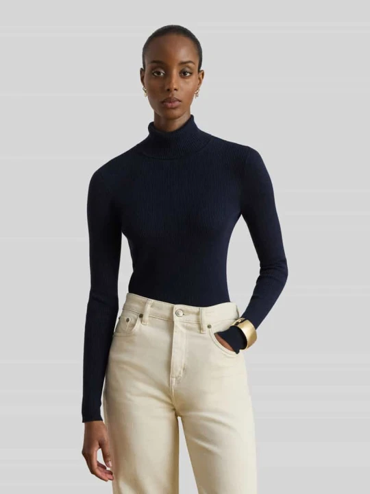 Zdjęcie produktu sweter z golfem o kroju slim fit z mieszanki bawełny i modalu Lauren Ralph Lauren Granatowy