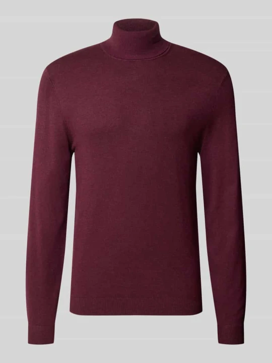 Zdjęcie produktu Sweter z golfem o kroju slim fit z mieszanki wiskozy z prążkowanymi ściągaczami MCNEAL Ciemnoczerwony melanż