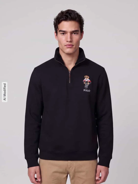 Zdjęcie produktu sweter z golfem z haftowanym motywem misia Polo Ralph Lauren Czarny