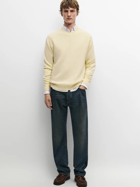 Zdjęcie produktu Sweter Z Kaszmirem: Okrągły Dekolt - Surowy - Massimo Dutti - Male