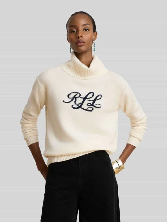 Zdjęcie produktu Sweter z kaszmiru z napisem z logo Lauren Ralph Lauren Écru