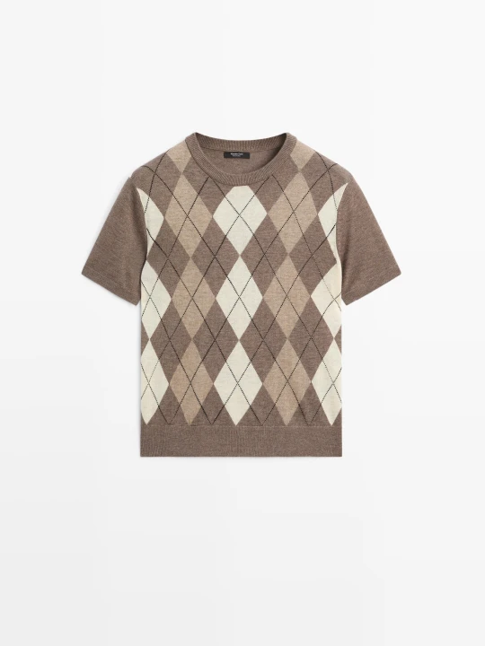 Zdjęcie produktu Sweter Z Krótkim Rękawem I Wzorem W Romby - Szary Mysi - Massimo Dutti - Female