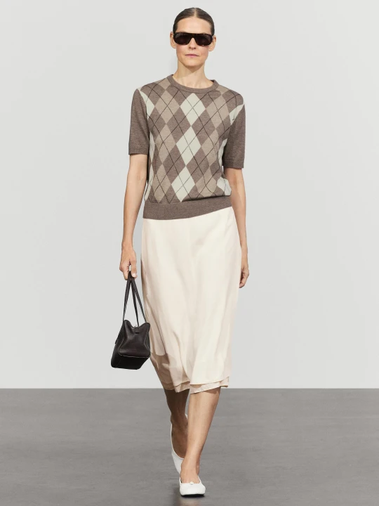 Zdjęcie produktu Sweter Z Krótkim Rękawem I Wzorem W Romby - Szary Mysi - Massimo Dutti - Female