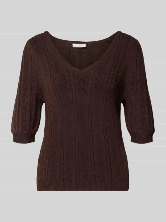 Zdjęcie produktu Sweter z mieszanka wiskozy w imitacja dzianiny model 'Clarry' Freequent Ciemnobrązowy