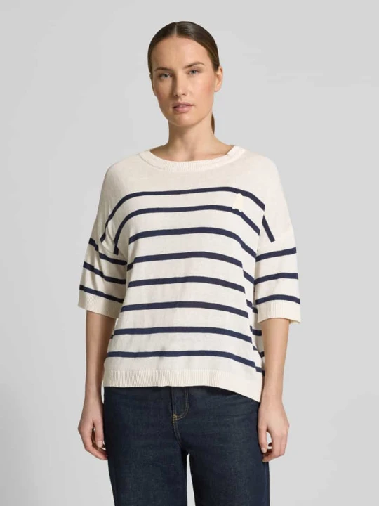 Zdjęcie produktu Sweter z mieszanki lnu o kroju relaxed fit model 'STRIPE' ARMEDANGELS Złamany biały