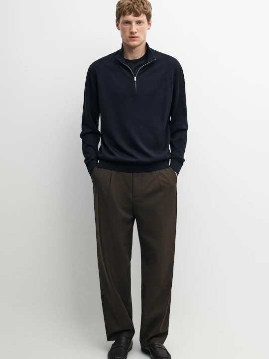 Zdjęcie produktu Sweter Z Mieszanki Wełny Merynosowej Z Półgolfem - Granatowy - Massimo Dutti - Male