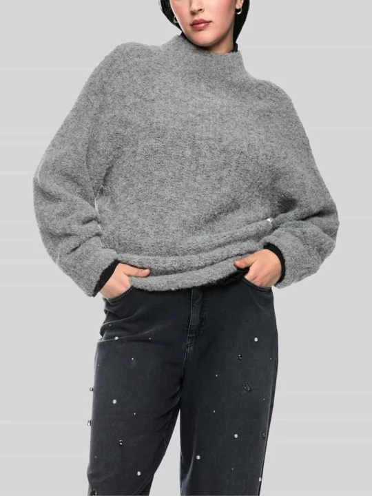 Zdjęcie produktu Sweter z mieszanki wełny z alpaki z kołnierzem typu mock neck Marc Cain Średnioszary