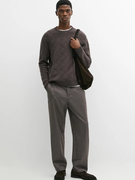 Zdjęcie produktu Sweter Z Dzianiny Z Mieszanki Wełny W Romby - Brązowy - Massimo Dutti - Male