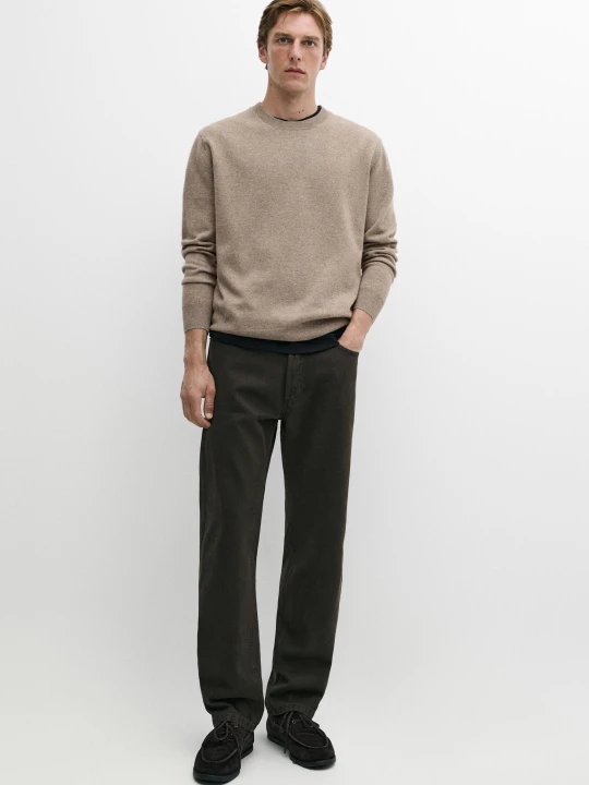 Zdjęcie produktu Sweter Z Mieszanki Wełny Z Okrągłym Dekoltem - Norkowy - Massimo Dutti - Male