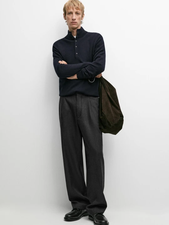 Zdjęcie produktu Sweter Z Mieszanki Wełny Z Półgolfem - Granatowy - Massimo Dutti - Male