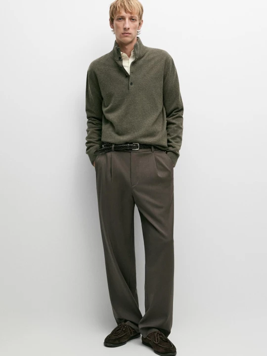 Zdjęcie produktu Sweter Z Mieszanki Wełny Z Półgolfem - Khaki - Massimo Dutti - Male