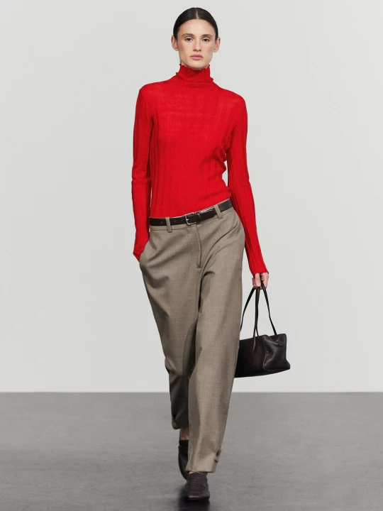 Zdjęcie produktu Sweter Z Półgolfem I Ściągaczami - Czerwony - Massimo Dutti - Female