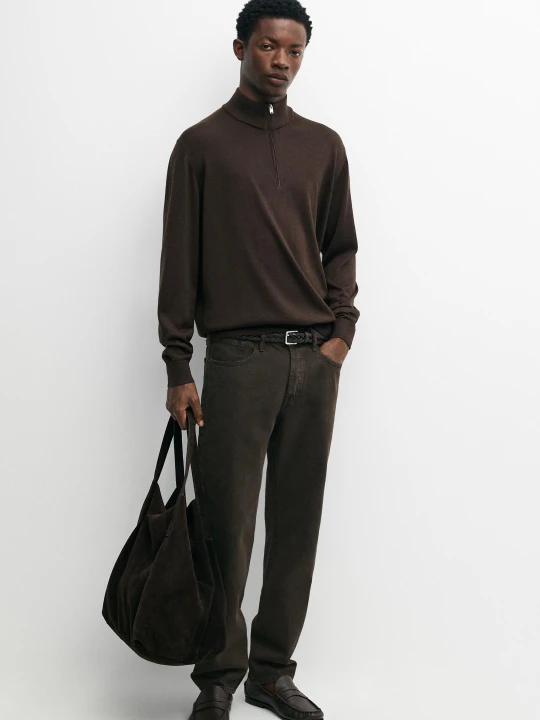 Zdjęcie produktu Sweter Z Półgolfem Z Mieszanki Wełny Merynos - Brązowy - Massimo Dutti - Male