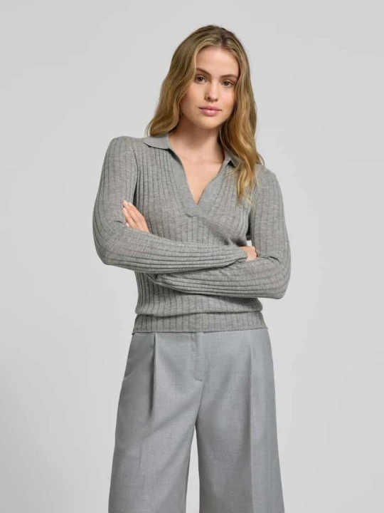 Zdjęcie produktu Sweter z prążkowanej dzianiny z wełny Style Icon Collection Średnioszary melanż