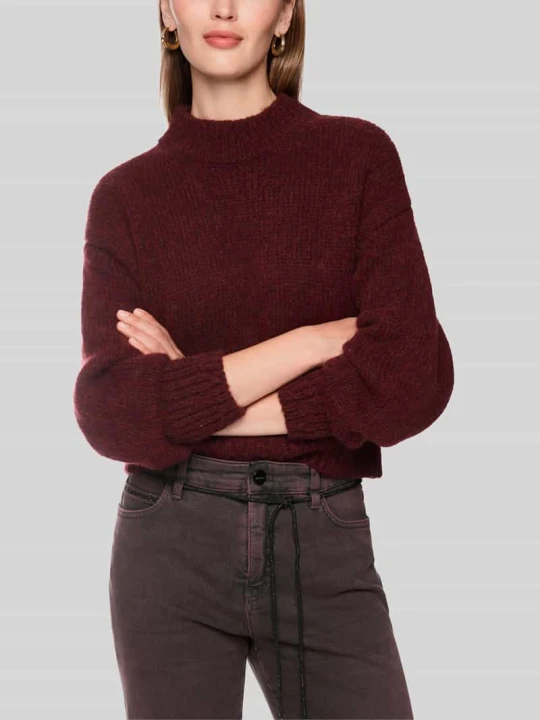Zdjęcie produktu Sweter o kroju oversized z wełny z detalem z logo Marc Cain Bordowy