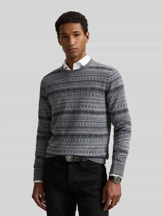 Zdjęcie produktu sweter z wełny o kroju regular fit z detalem z logo Polo Ralph Lauren Jasnoszary melanż
