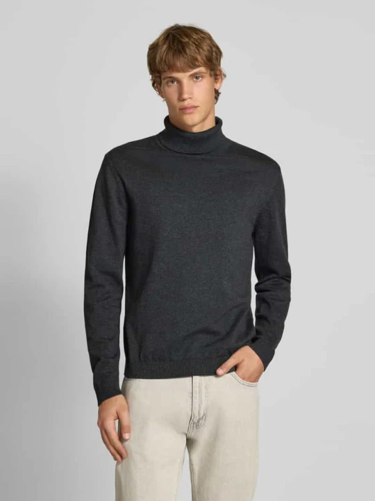 Zdjęcie produktu Sweter z wywijanym kołnierzem i prążkowanymi ściągaczami Jack&Jones Ciemnoszary melanż