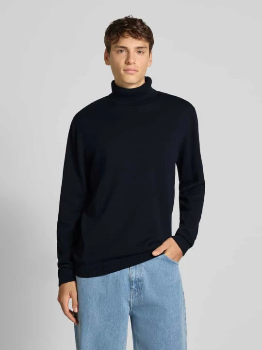 Zdjęcie produktu Sweter z wywijanym kołnierzem i prążkowanymi ściągaczami Jack&Jones Granatowy